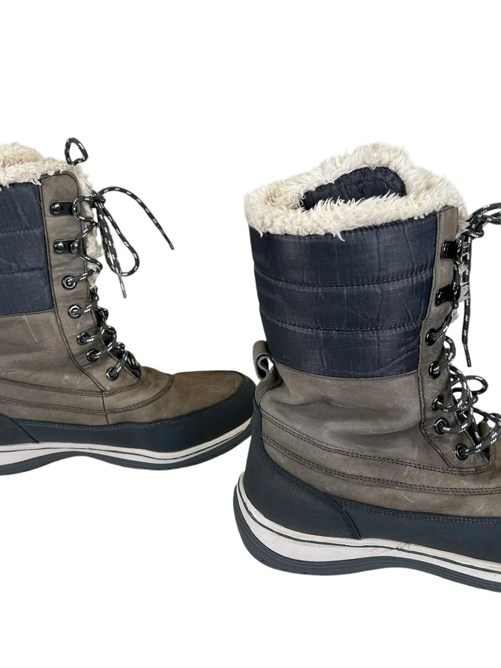 Lands’ End Women’s 10 Tall Insulated Snow Boots Taupe Gray Faux Fur Lace Up